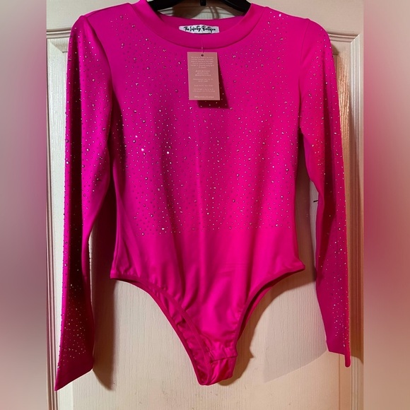 Tops - NWT Razzle Dazzle Long Sleeve Pink Stud Bodysuit. Infinity Boutique